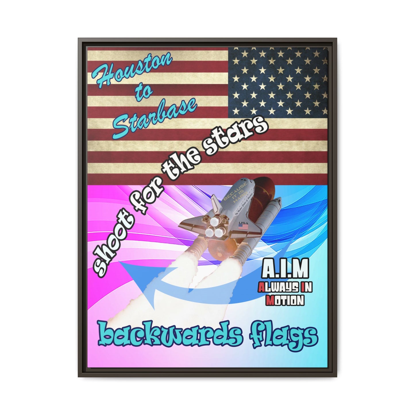 shoot for the stars - framed canvas art (light blue-pink wave)