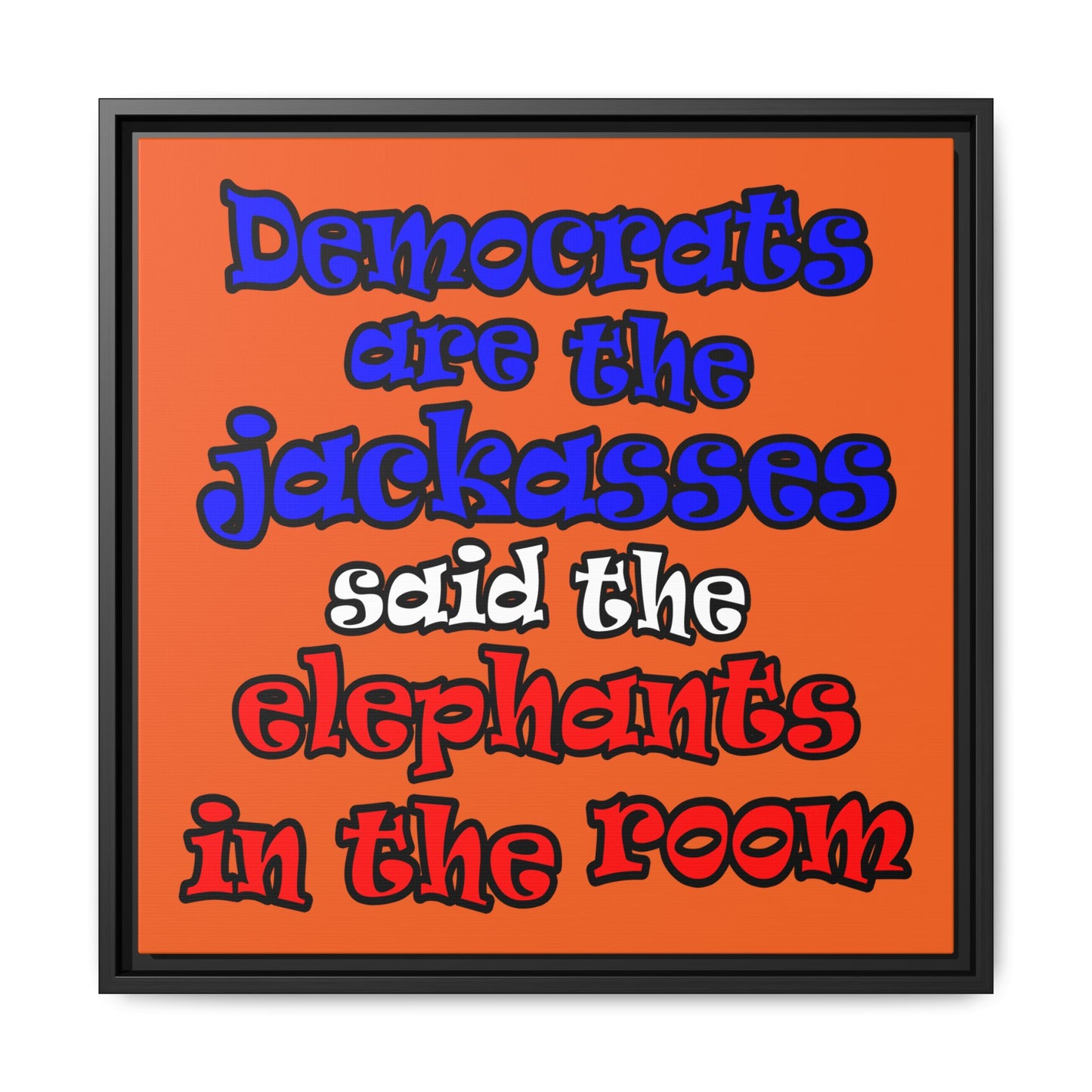 donkeys and elephants - framed canvas art (orange)