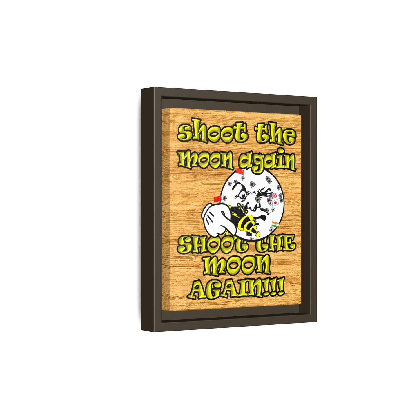 shoot the moon again - framed canvas art (butterscotch wood finish)