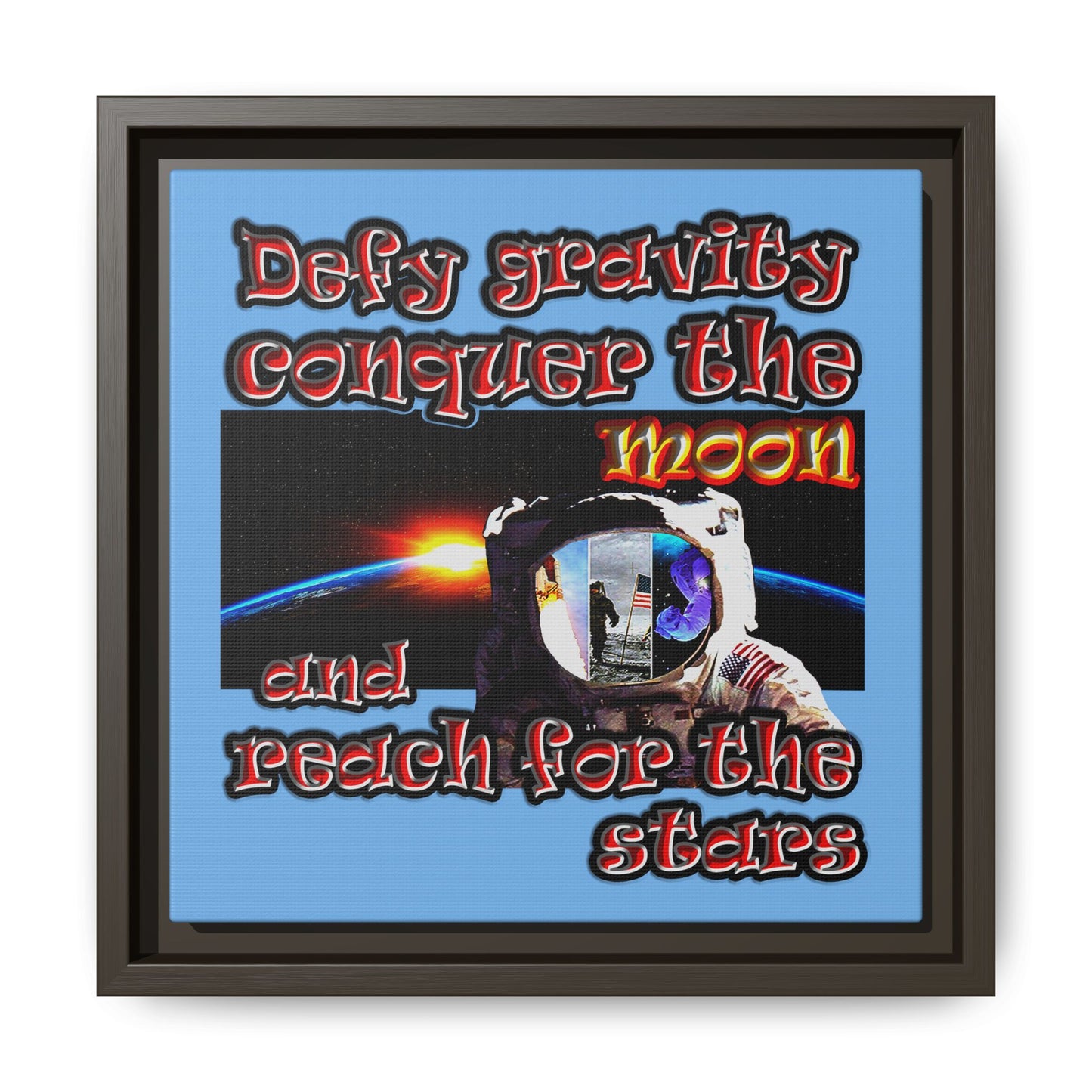 defy conquer reach - framed canvas art (light blue)