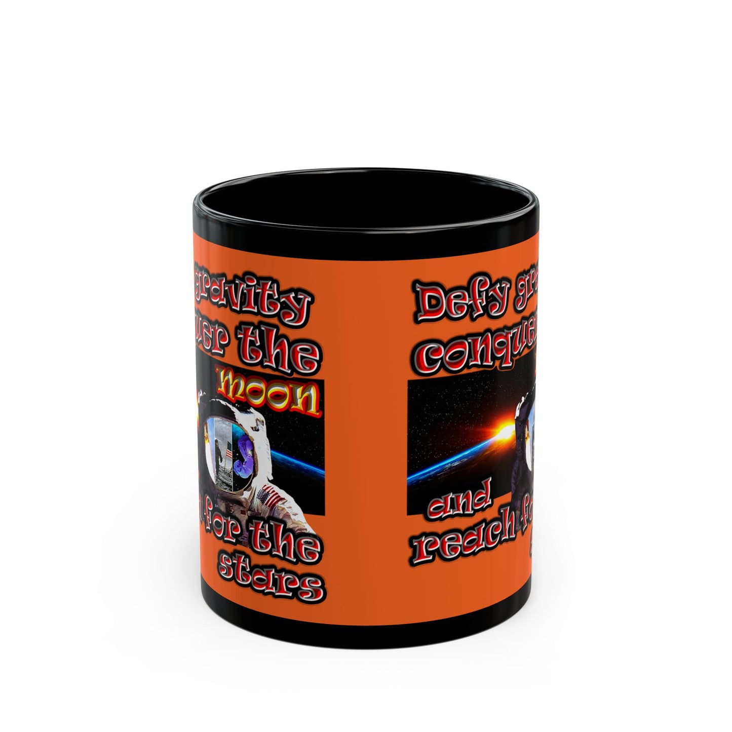 defy conquer reach - Black Mug (orange)