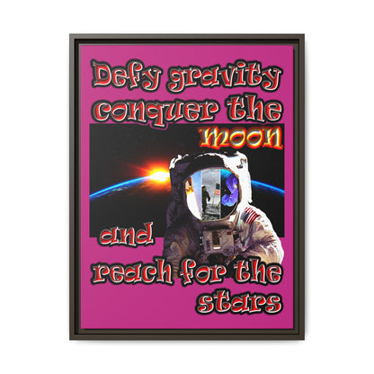 defy conquer reach - framed canvas art (pink)