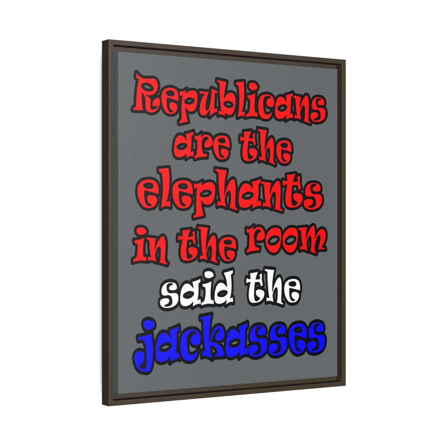 donkeys and elephants - framed canvas art (dark grey)