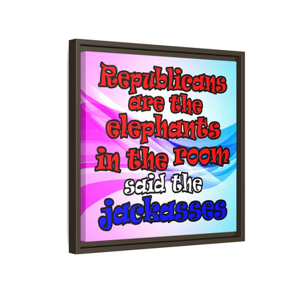 donkeys and elephants - framed canvas art (light blue-pink wave)