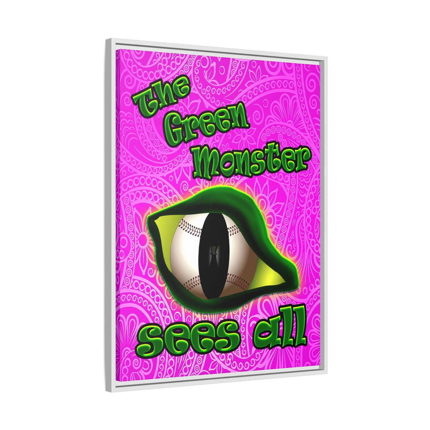 green monster - framed canvas art (pink swirl)