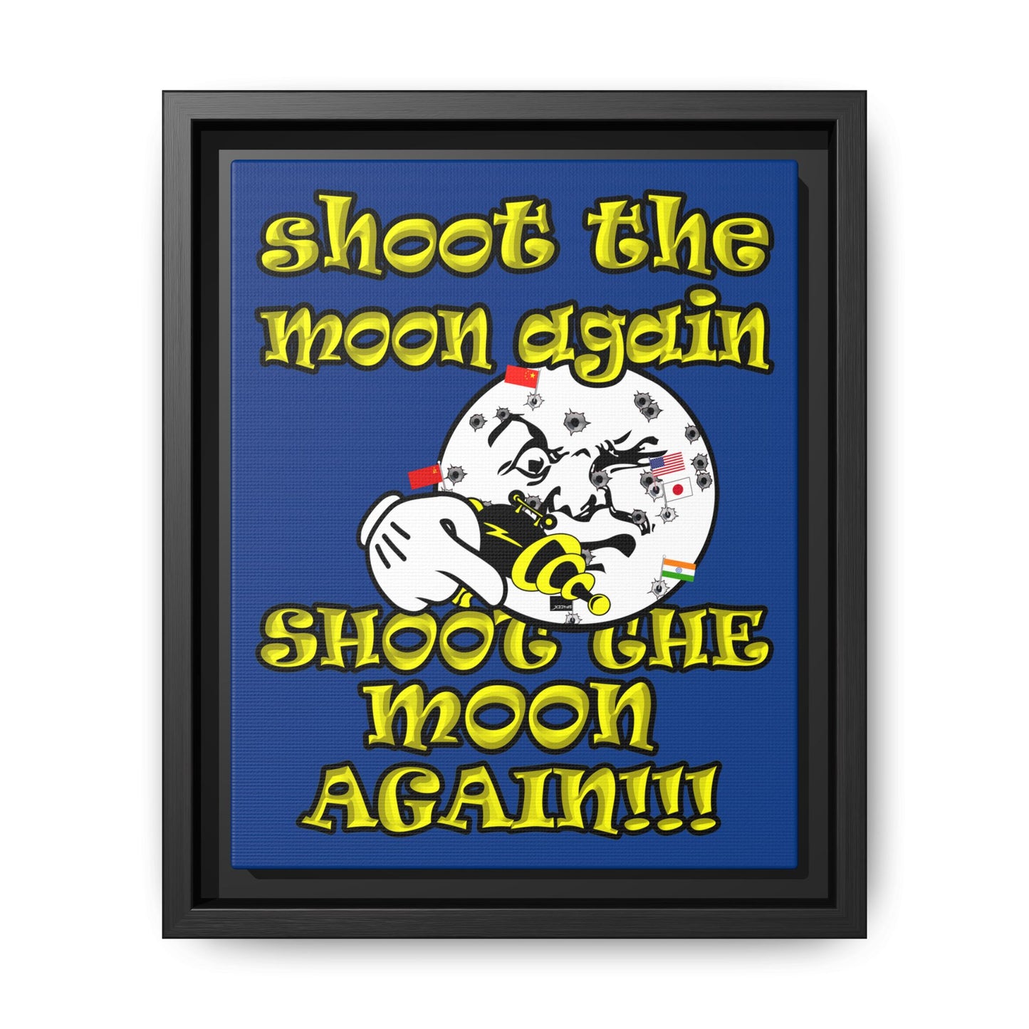 shoot the moon again - framed canvas art (dark blue)