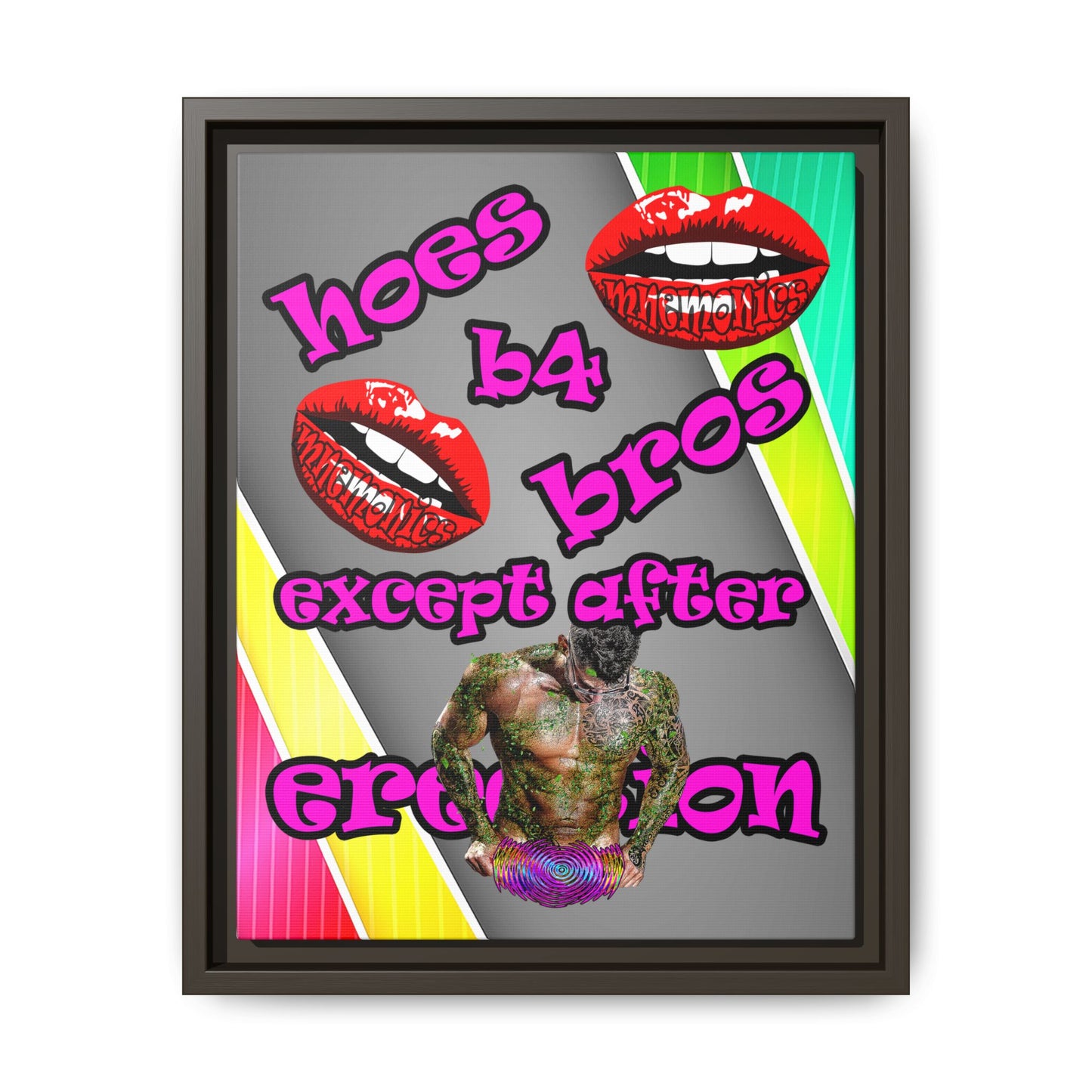 hoes b4 bros - framed canvas art (rainbow split)