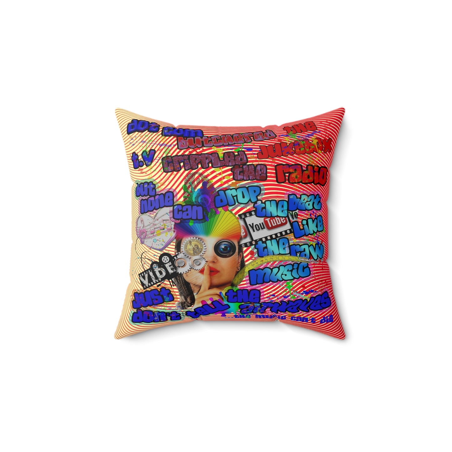 drop the beat - Spun Polyester Square Pillow - (yellow-orange wave)