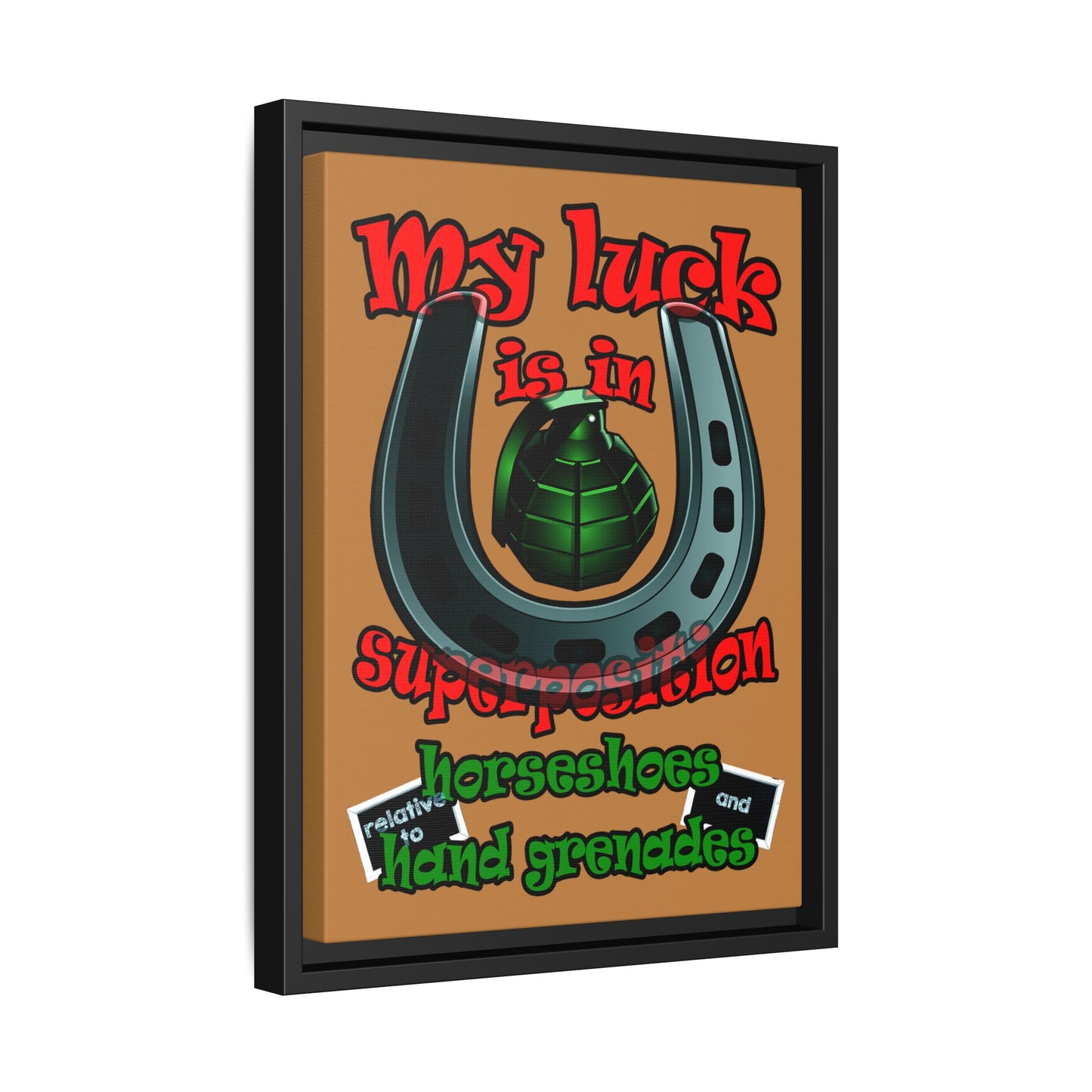 my luck - framed canvas art (light brown)