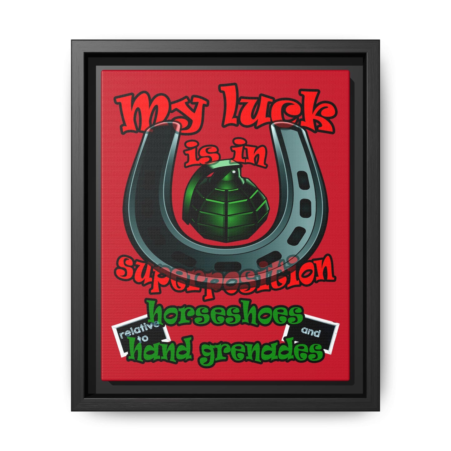 my luck - framed canvas art (dark red)