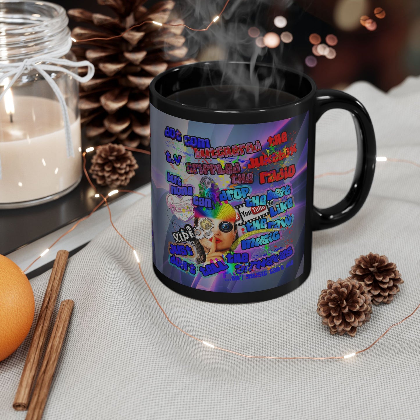 drop the beat - Black Mug (grey-pink wave)