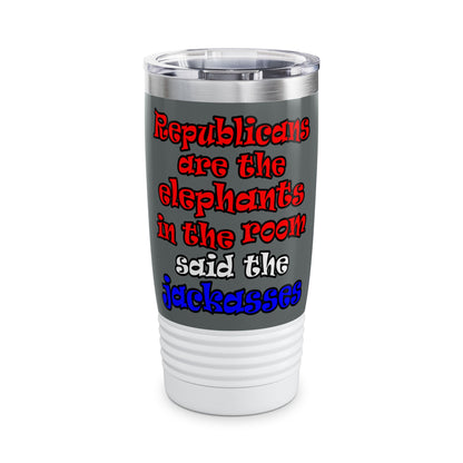 donkeys and elephants - Ringneck Tumbler, 20oz (dark grey)