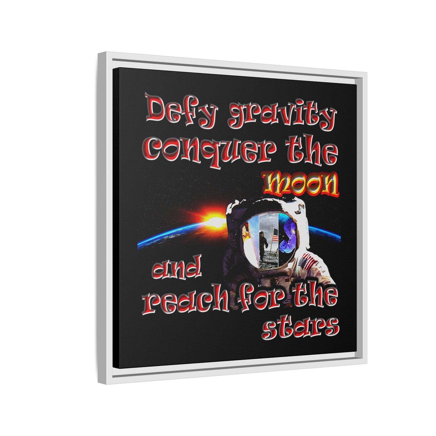 defy conquer reach - framed canvas art (black)