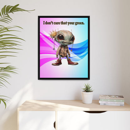 I don't care that your green - framed canvas art (light blue-pink wave)