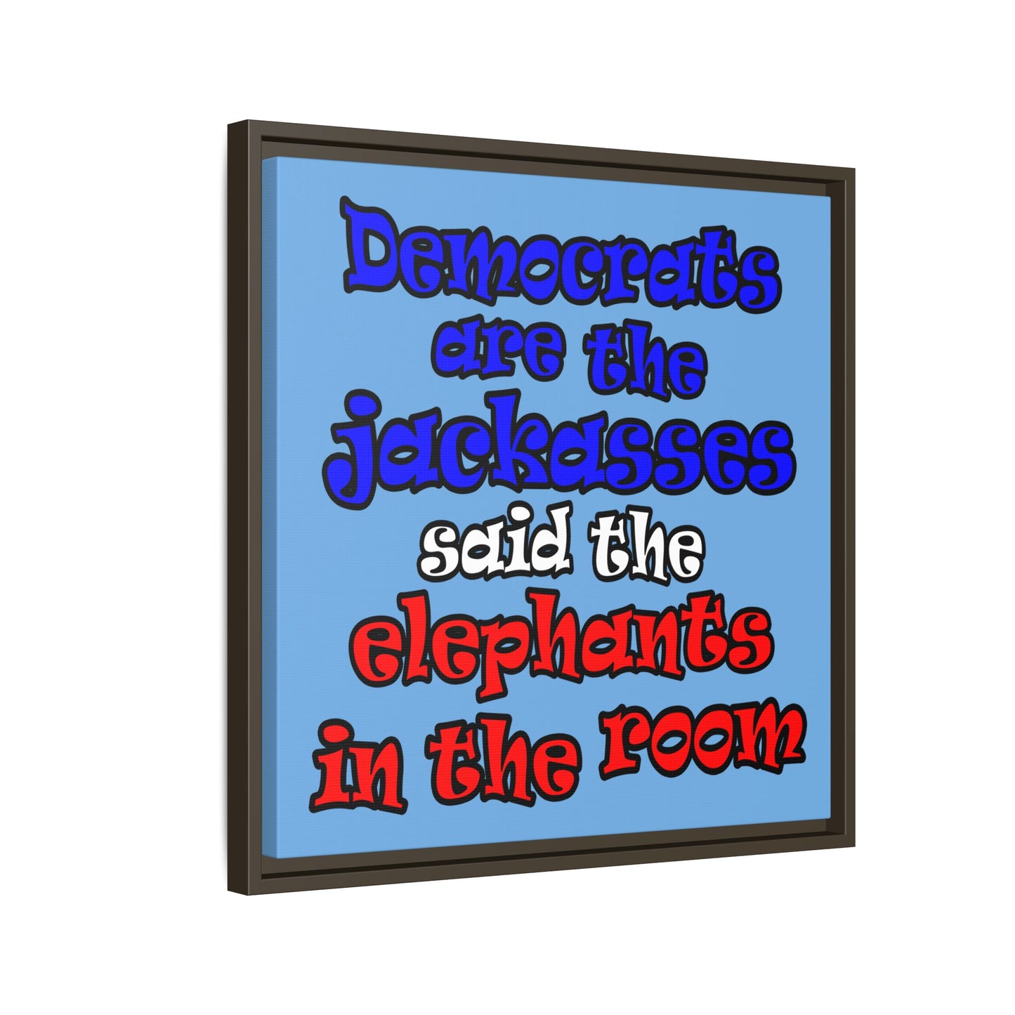 donkeys and elephants - framed canvas art (light blue)