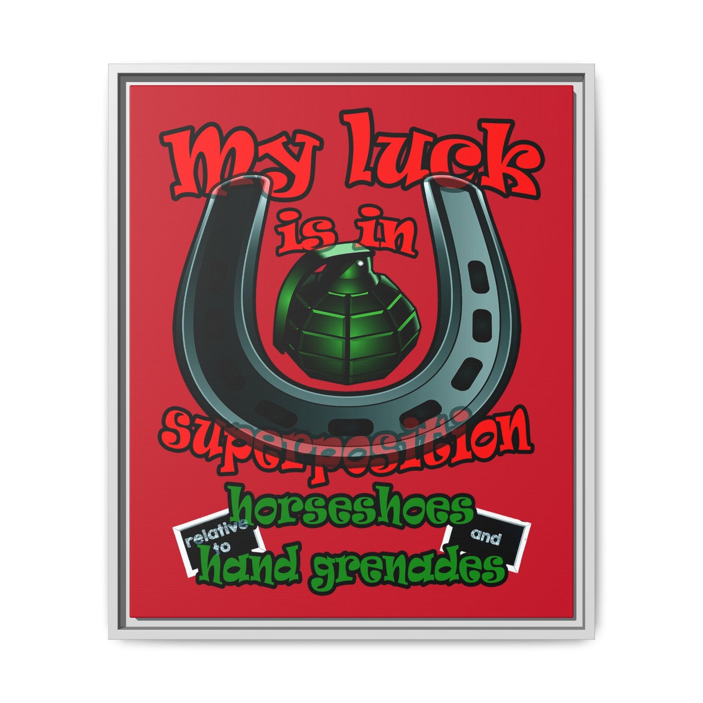 my luck - framed canvas art (dark red)