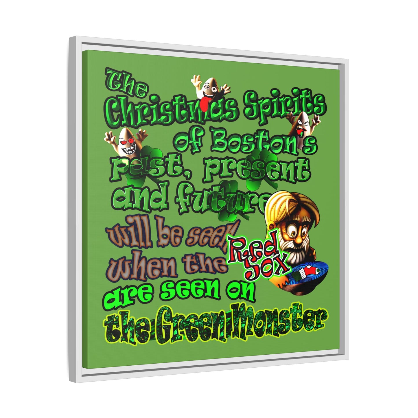 christmas spirits of boston - framed canvas art (green)
