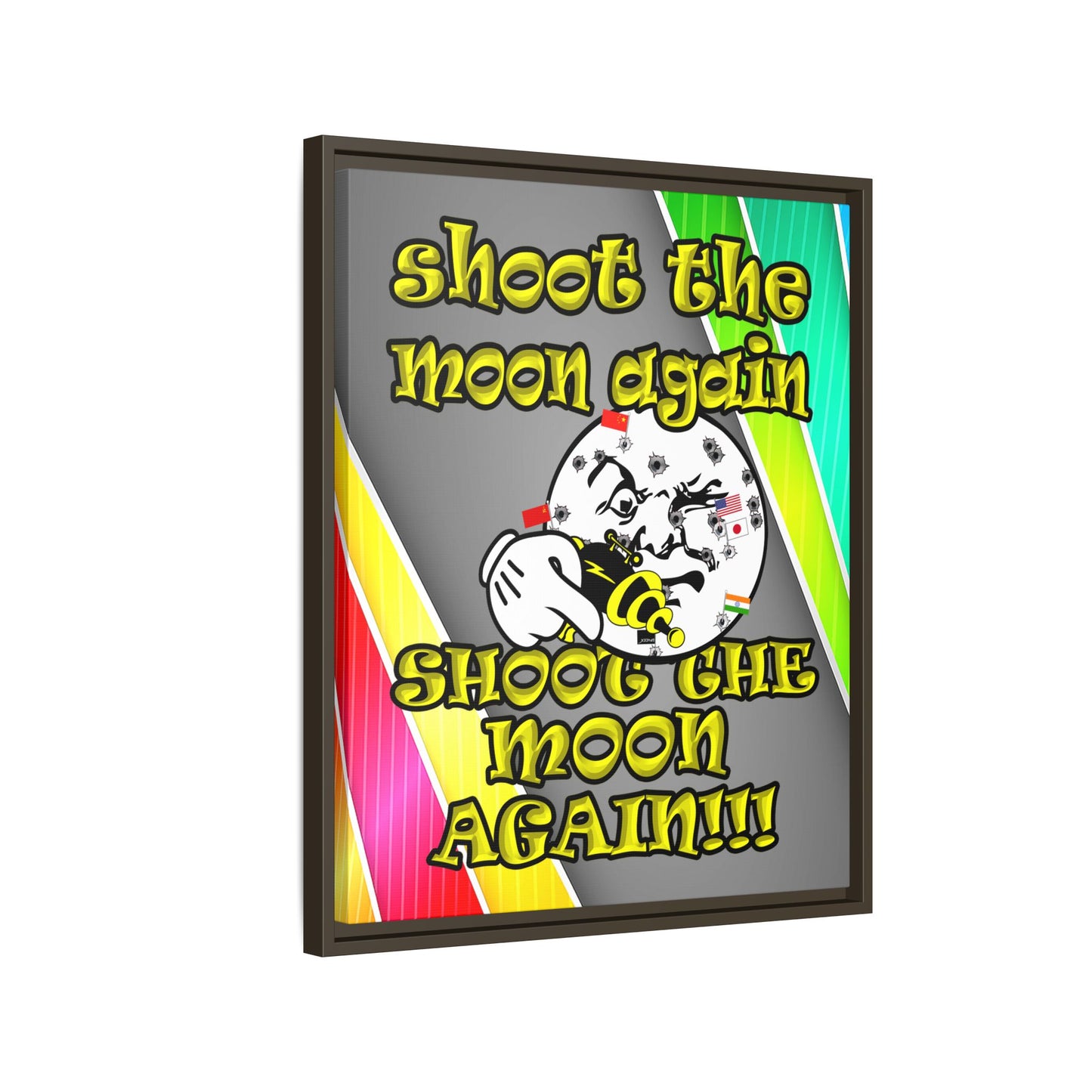 shoot the moon again - framed canvas art (rainbow split)