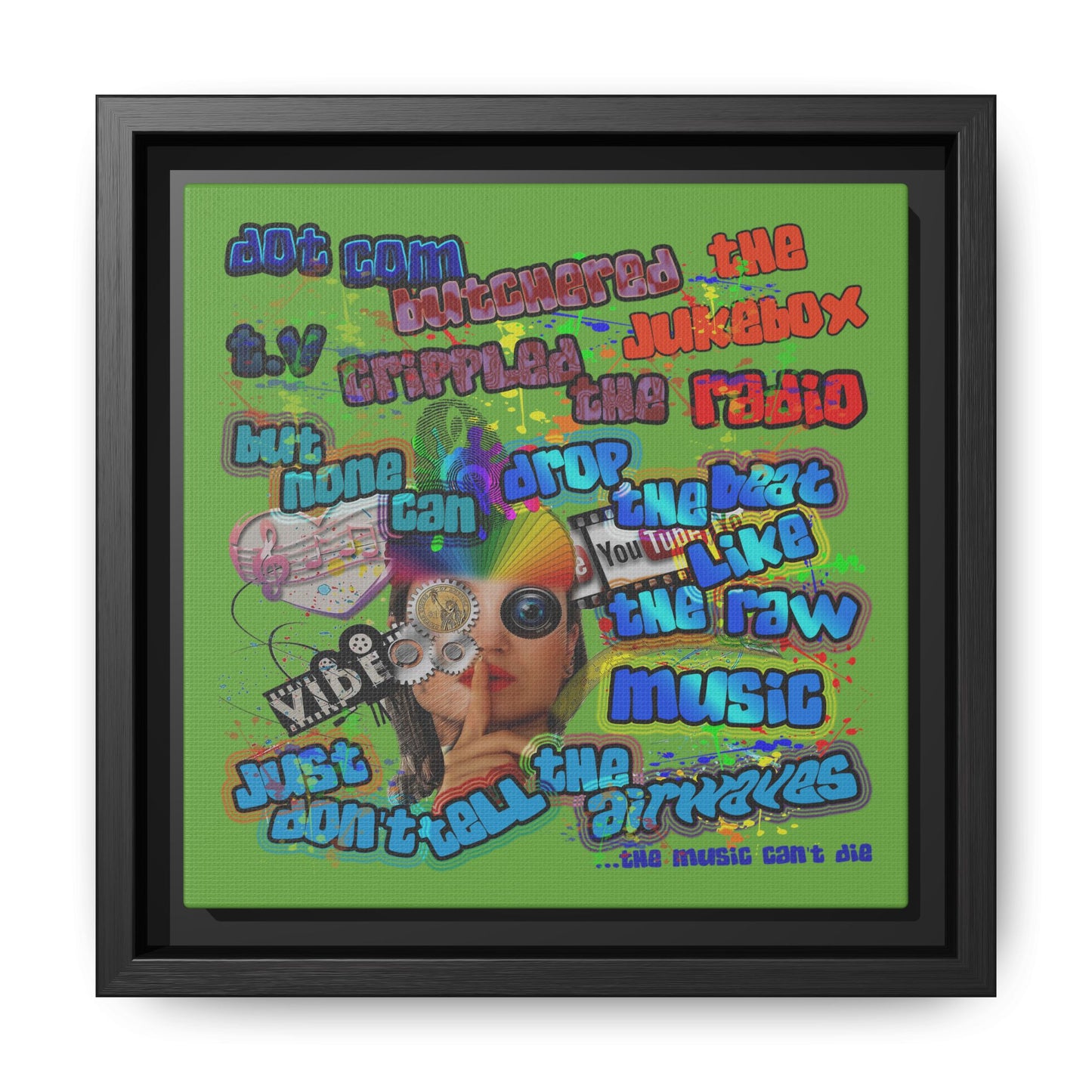 drop the beat - framed canvas art (green)