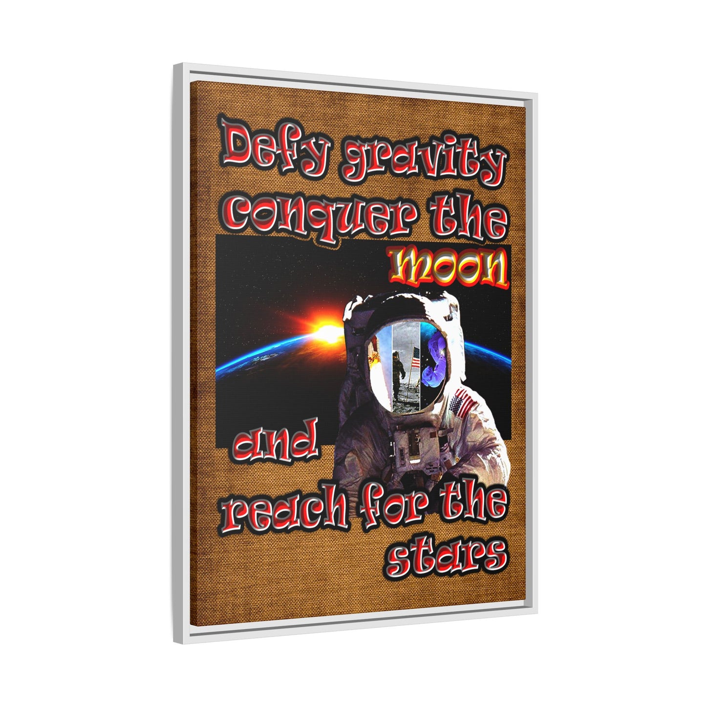 defy conquer reach - framed canvas art (brown papyrus)