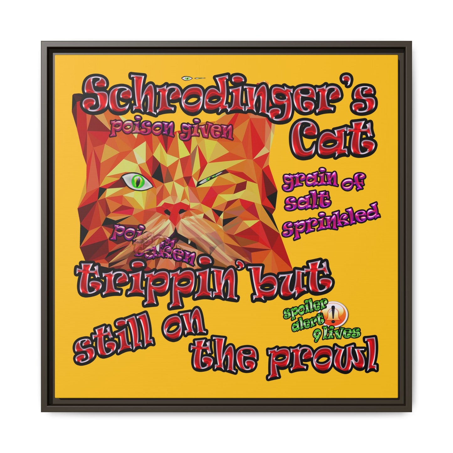 schrodinger's cat - framed canvas art (yellow)