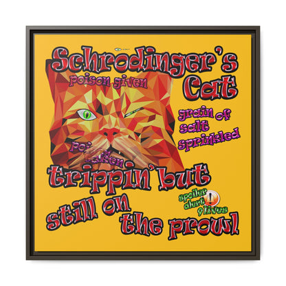 schrodinger's cat - framed canvas art (yellow)