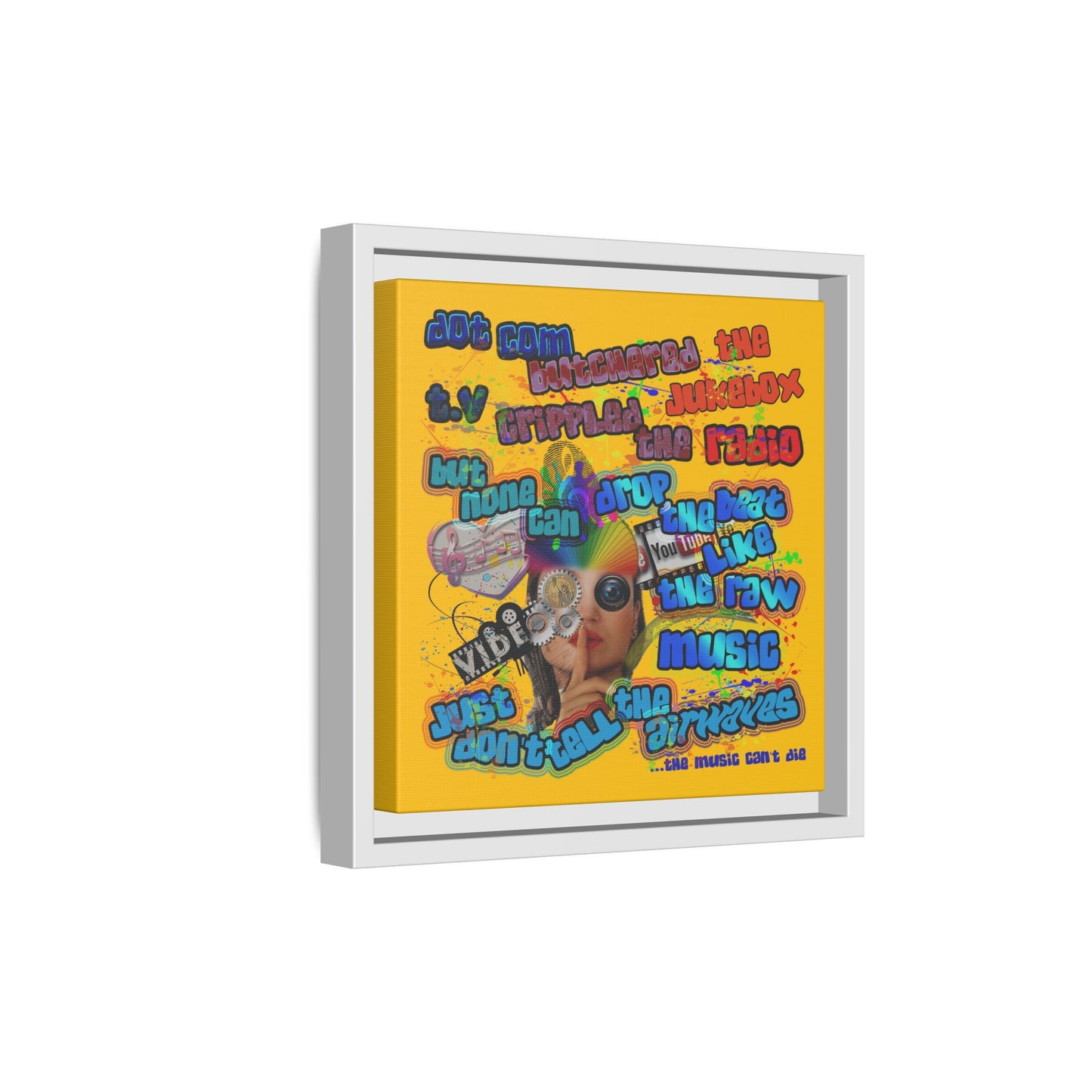 drop the beat - framed canvas art (yellow)