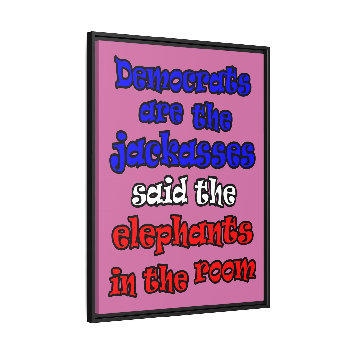 donkeys and elephants - framed canvas art (light pink)