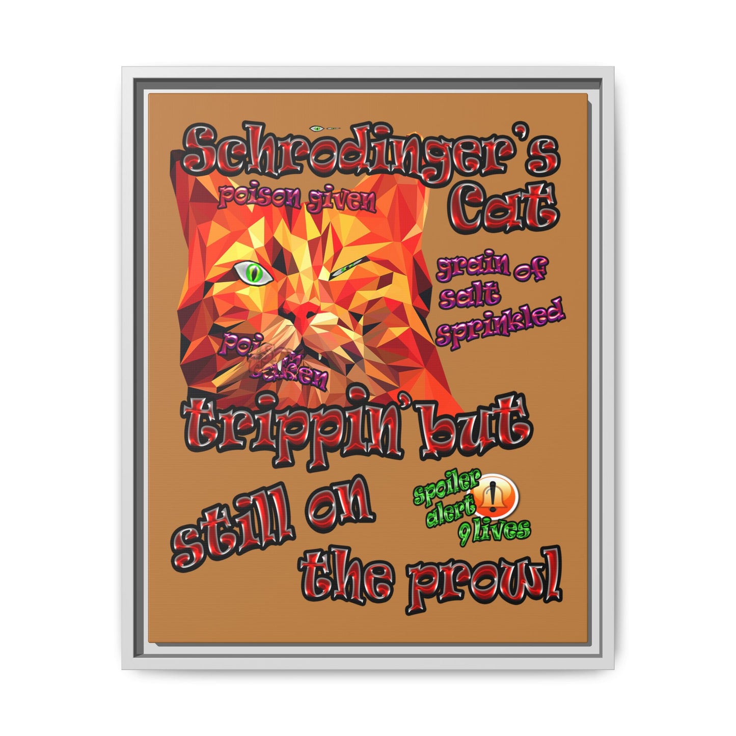 schrodinger's cat - framed canvas art (light brown)