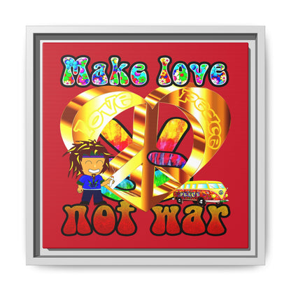 love peace - framed canvas art (dark red)