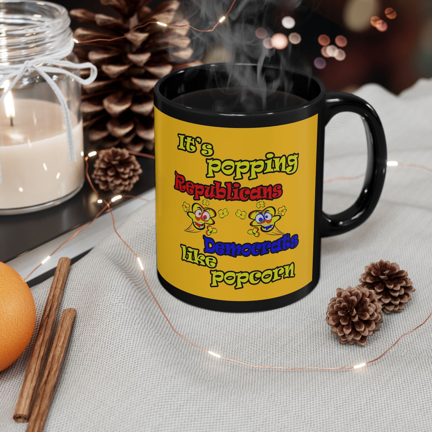 popping like popcorn - Black Mug (yellow)
