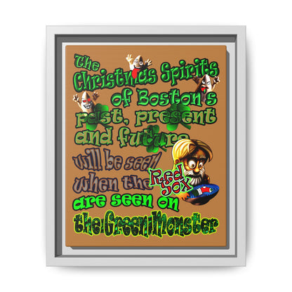 christmas spirits of boston - framed canvas art (light brown)