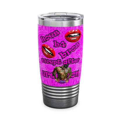 hoes b4 bros - Ringneck Tumbler, 20oz (pink swirl)