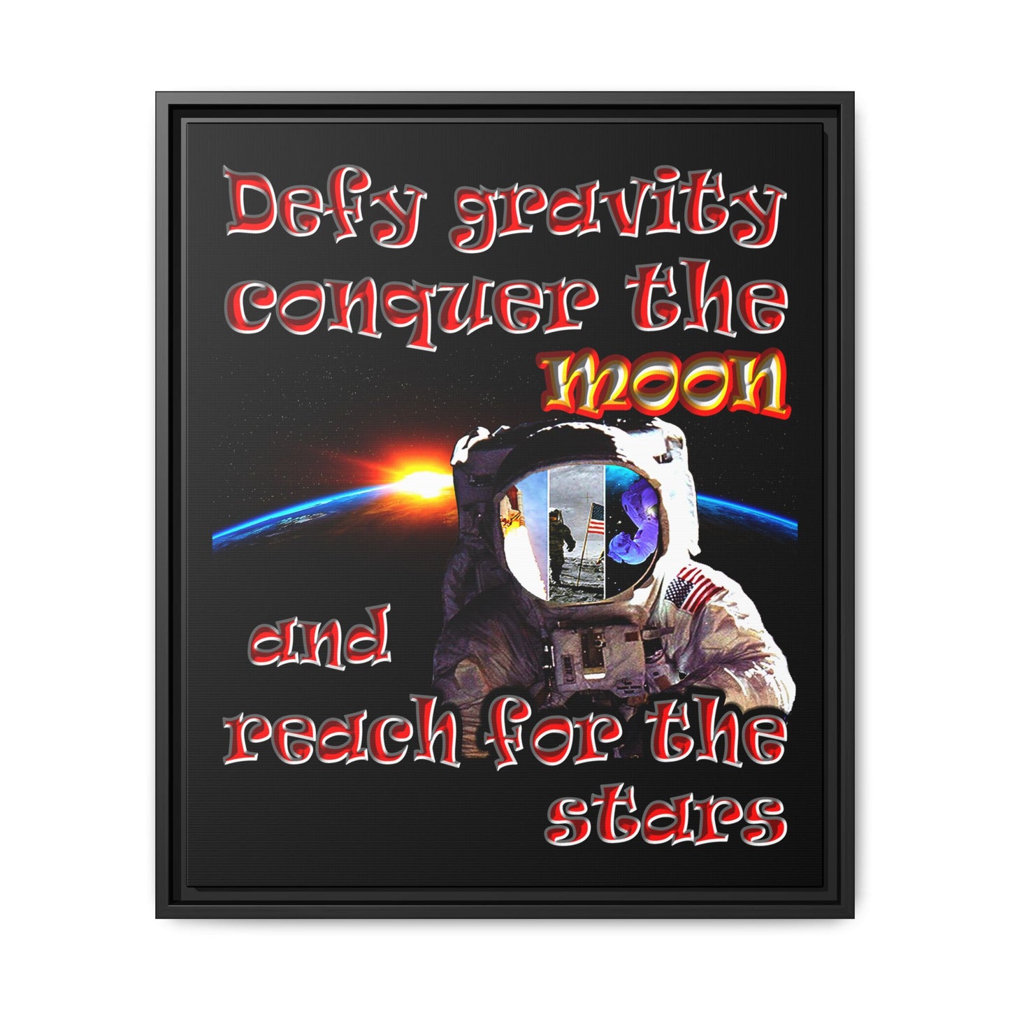 defy conquer reach - framed canvas art (black)