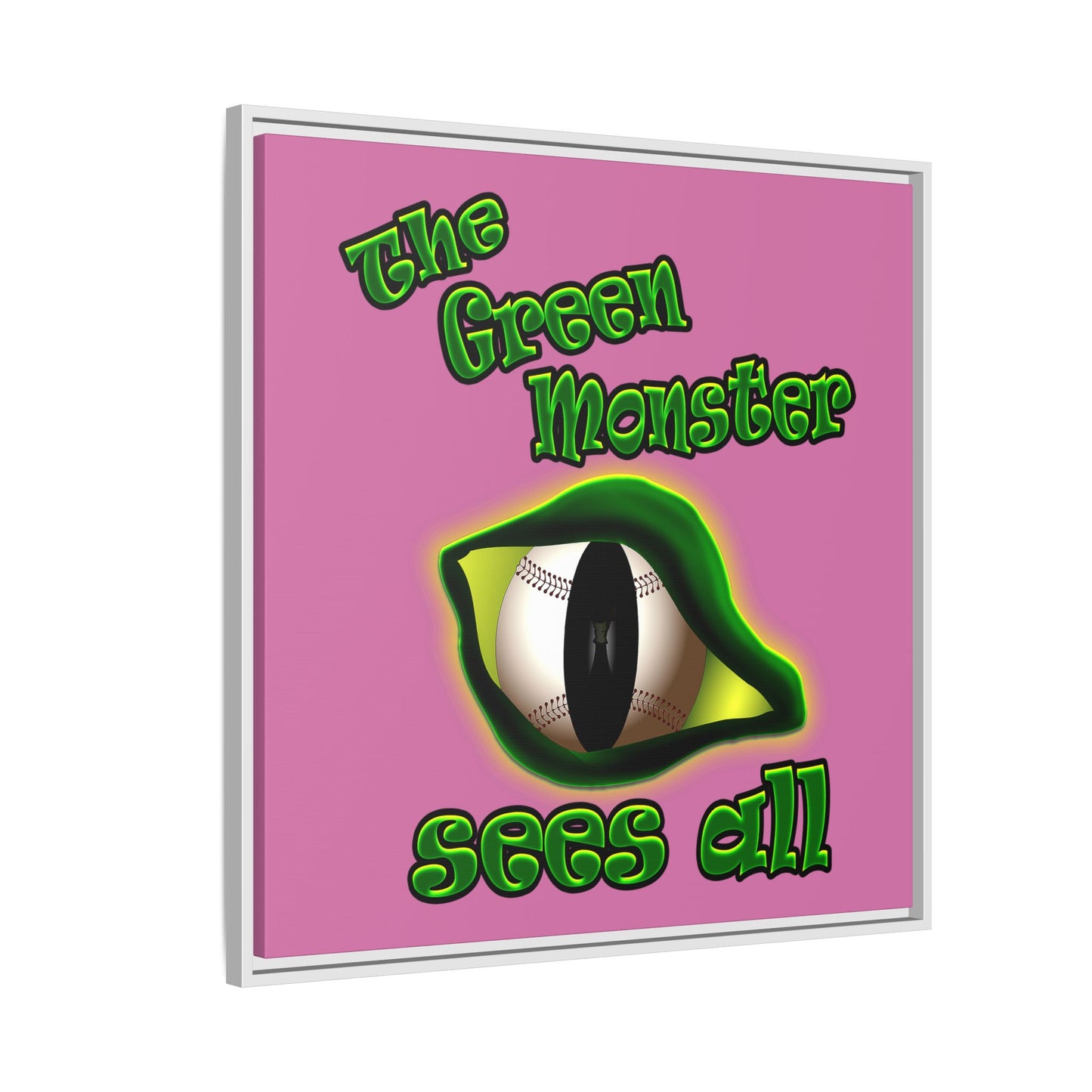 green monster - framed canvas art (light pink)