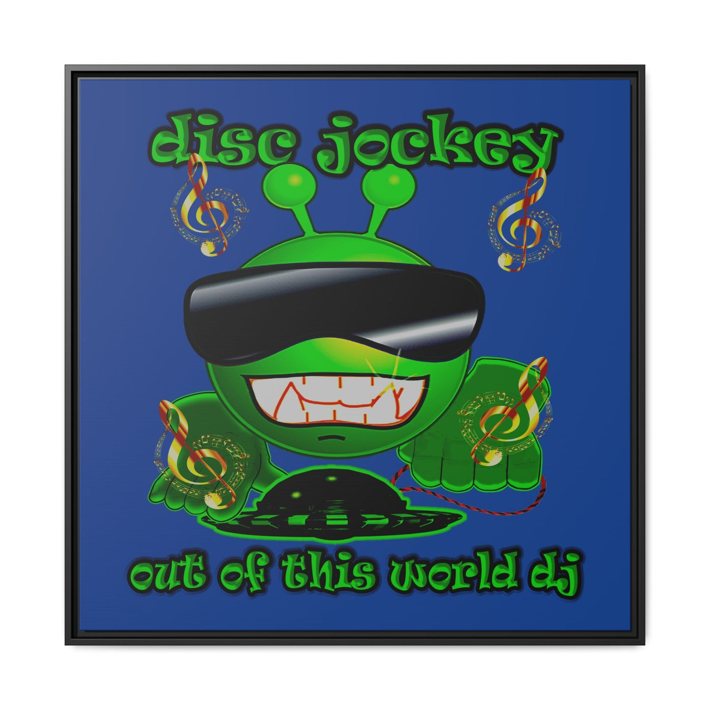disc jockey - framed canvas art (dark blue)