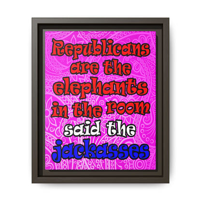 donkeys and elephants - framed canvas art (pink swirl)