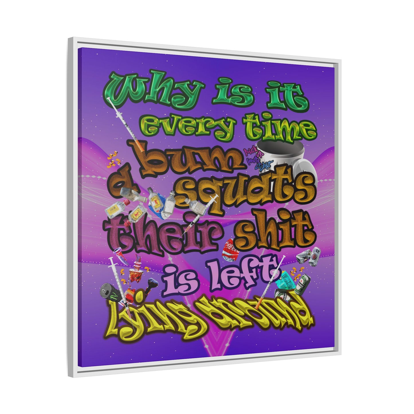 the bum's shit - framed canvas art (purple-pink wave)