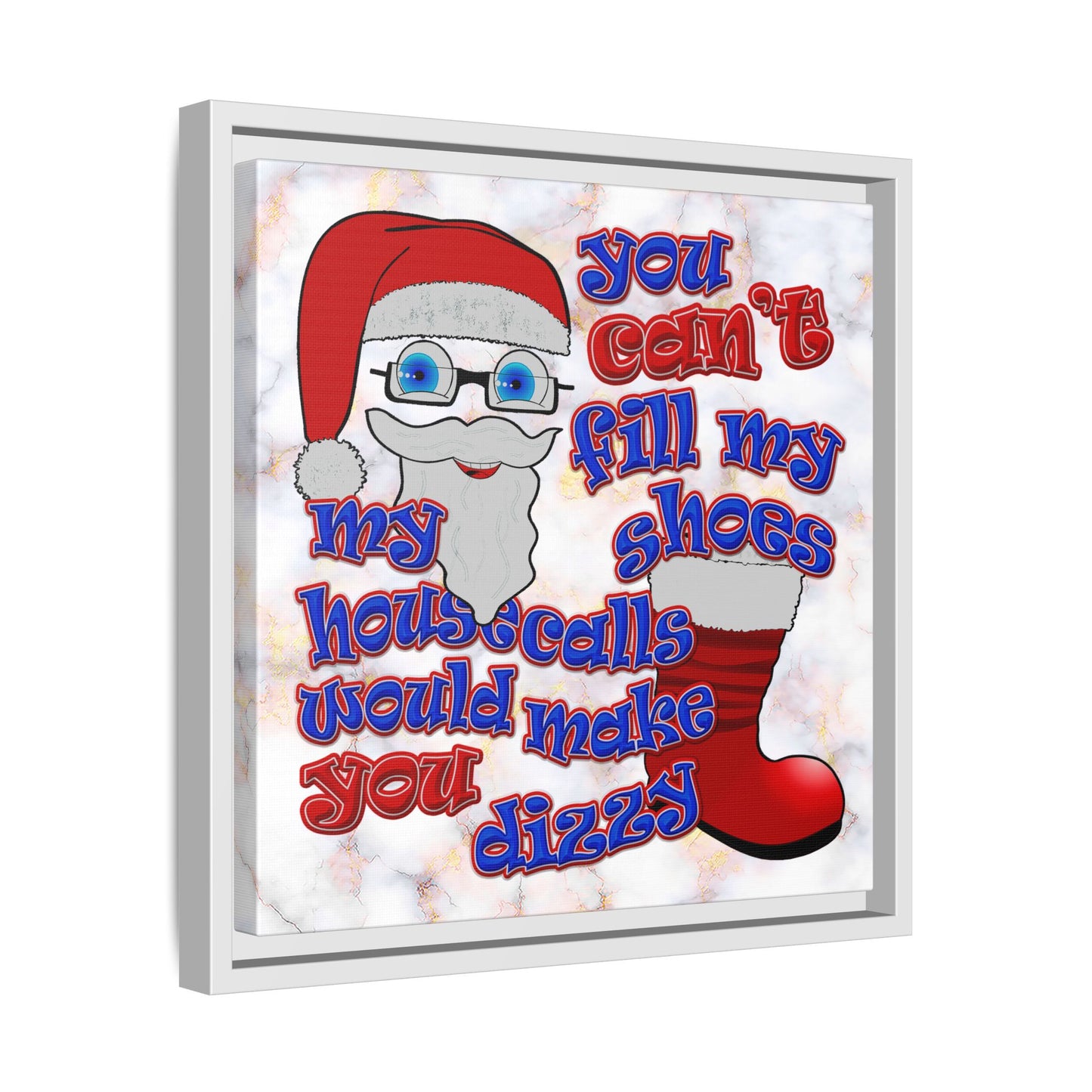 santa's shoes - framed canvas art (white marble)