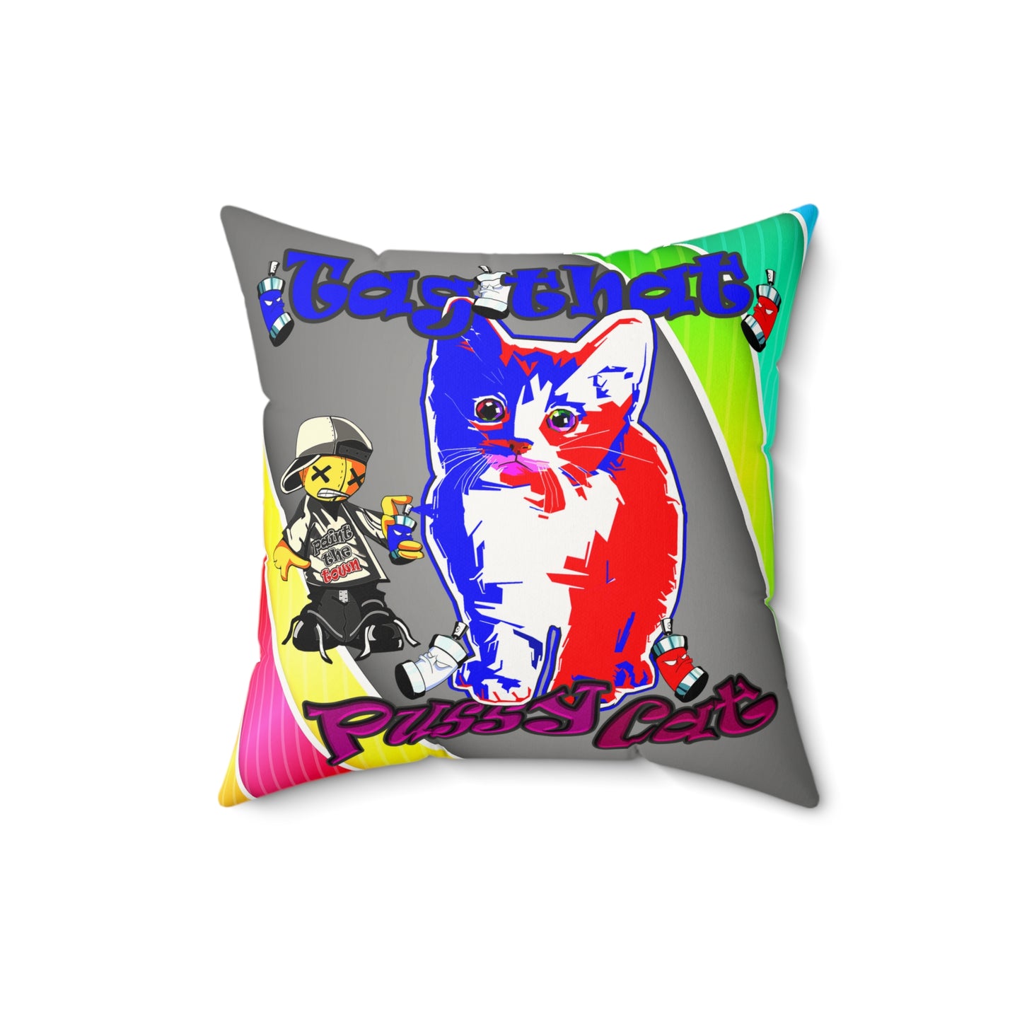 tag that - Faux Suede Square Pillow - (rainbow split)