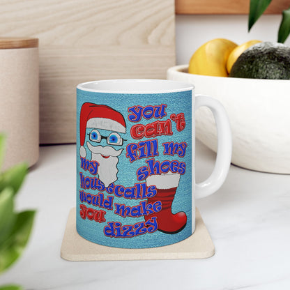 santa's shoes - White Mug (faded dark blue)