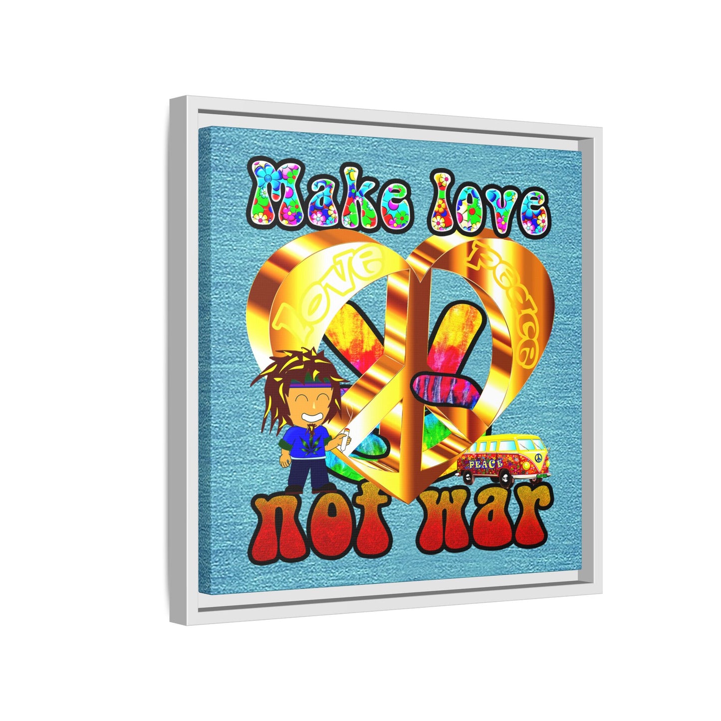 love peace - framed canvas art (faded blue)