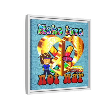 love peace - framed canvas art (faded blue)