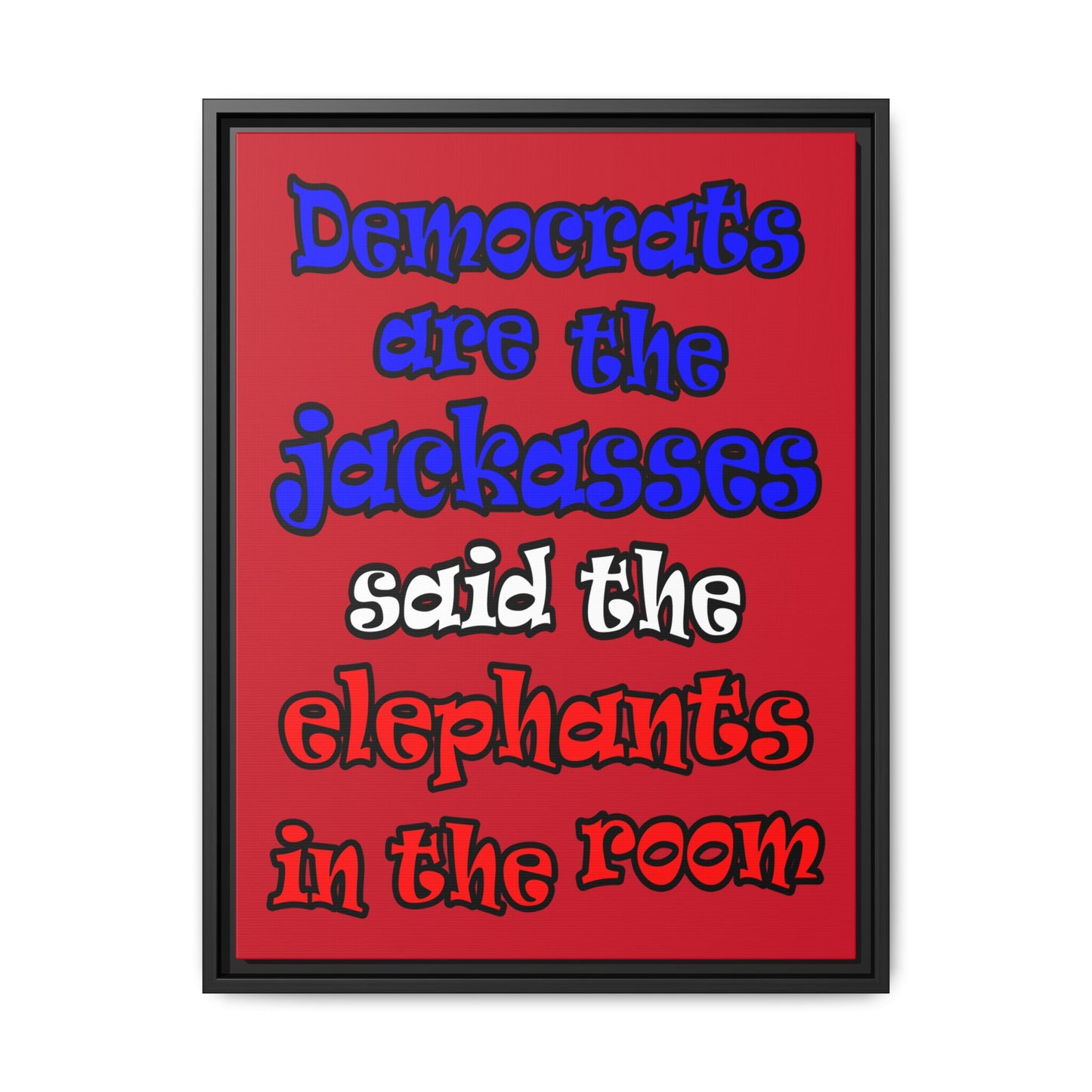 donkeys and elephants - framed canvas art (dark red)