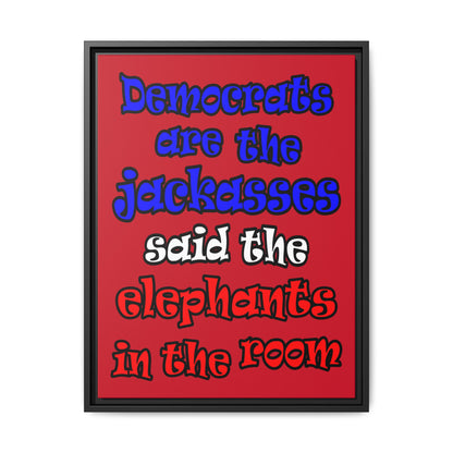 donkeys and elephants - framed canvas art (dark red)