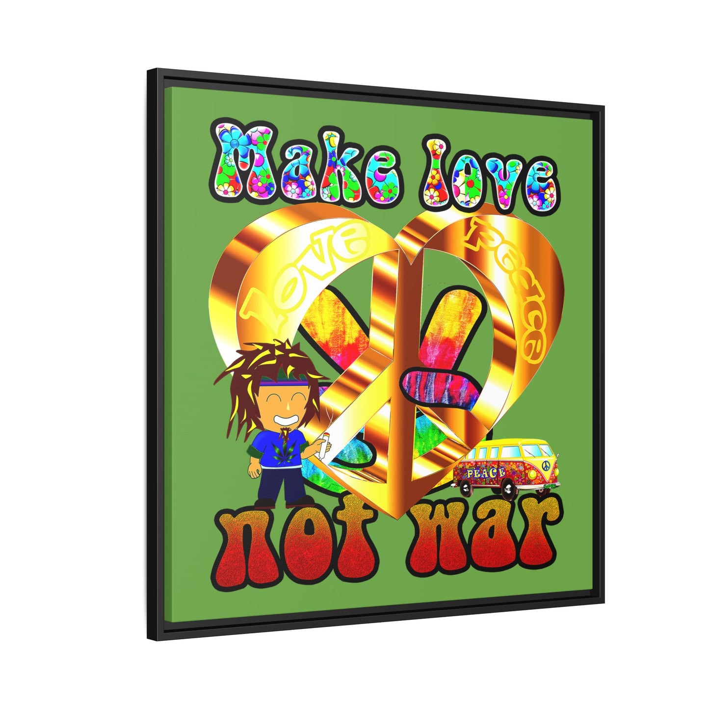 love peace - framed canvas art (green)