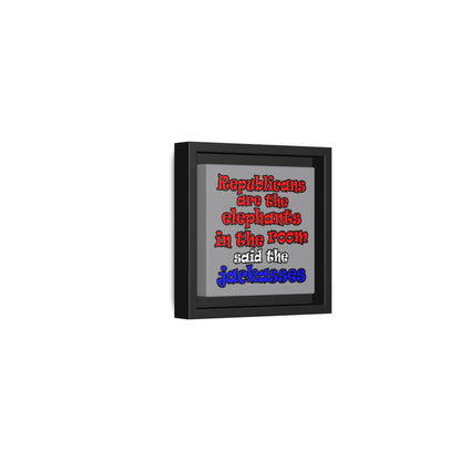 donkeys and elephants - framed canvas art (grey)