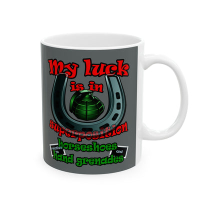 my luck - White Mug (dark grey)