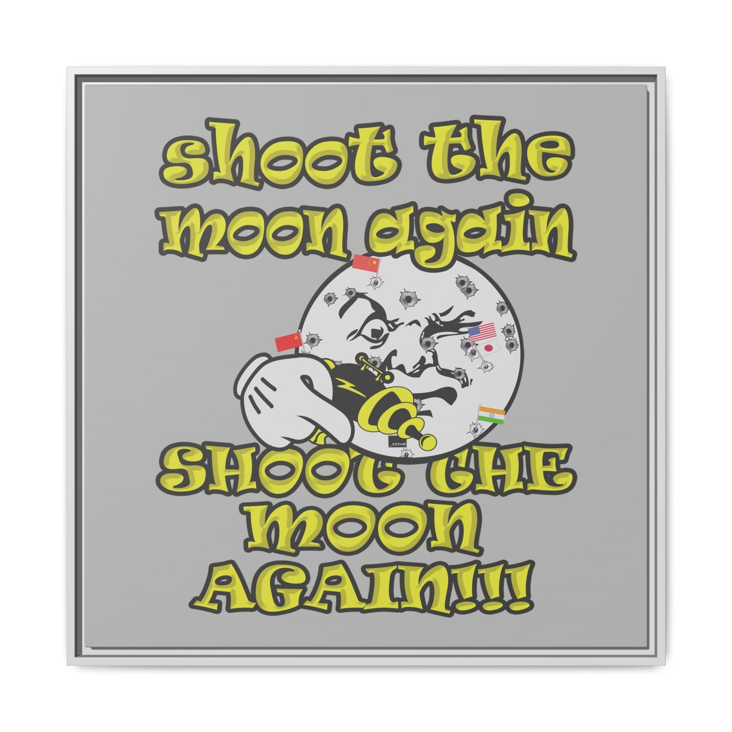 shoot the moon again - framed canvas art (light grey)
