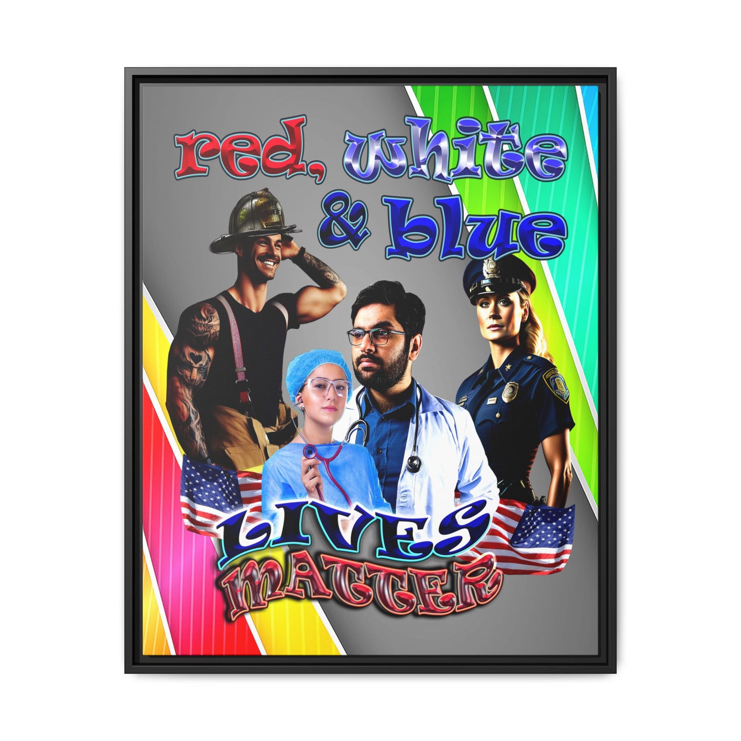 rw&b lives matter - framed canvas art (rainbow split)